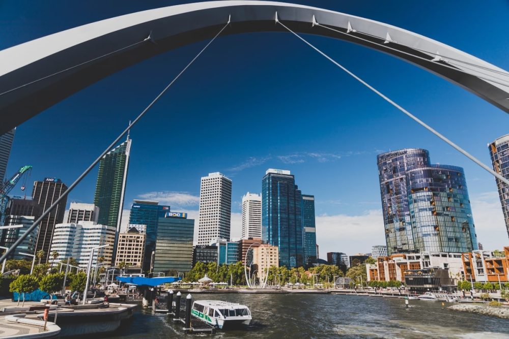 Moving to Australia Checklist: How to Prepare for a Stress-Free Move 2 View of Perth’s city skyline from Elizabeth Quay, representing the vibrant urban centres migrants can settle into when moving to Australia.
