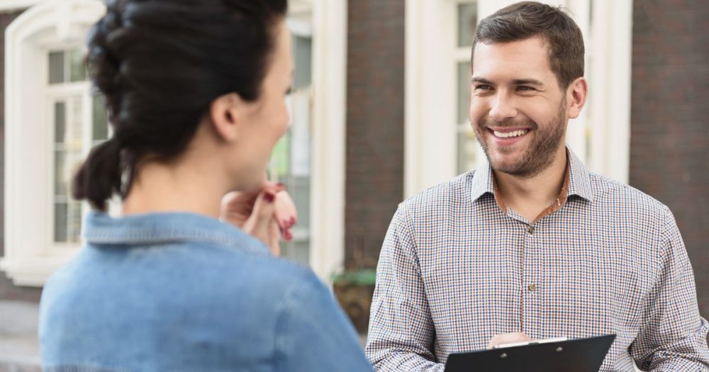 Property manager speaking to tenant.